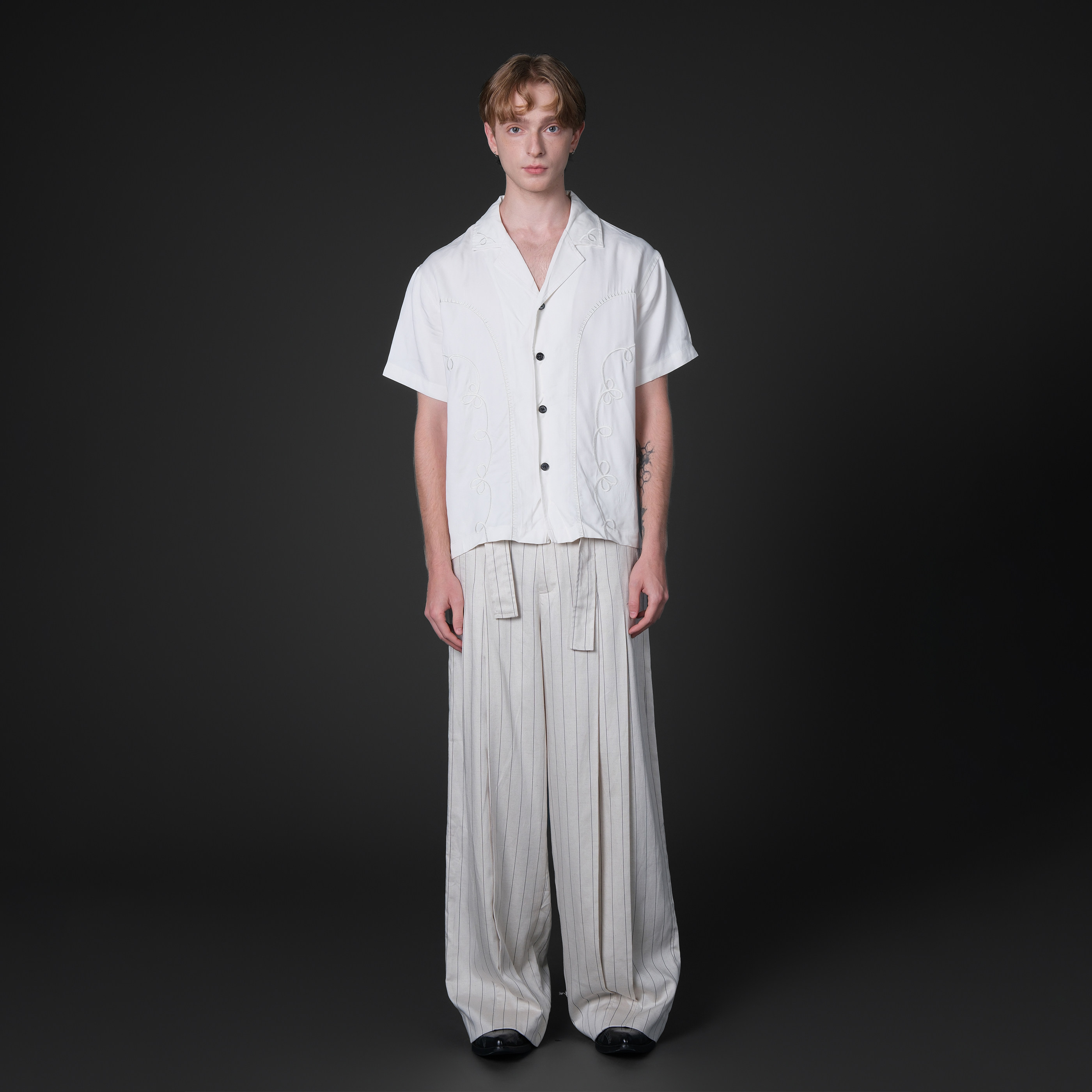 Set for life 25SS 天丝亚麻混纺条纹垂感轻薄通褶休闲阔腿西裤