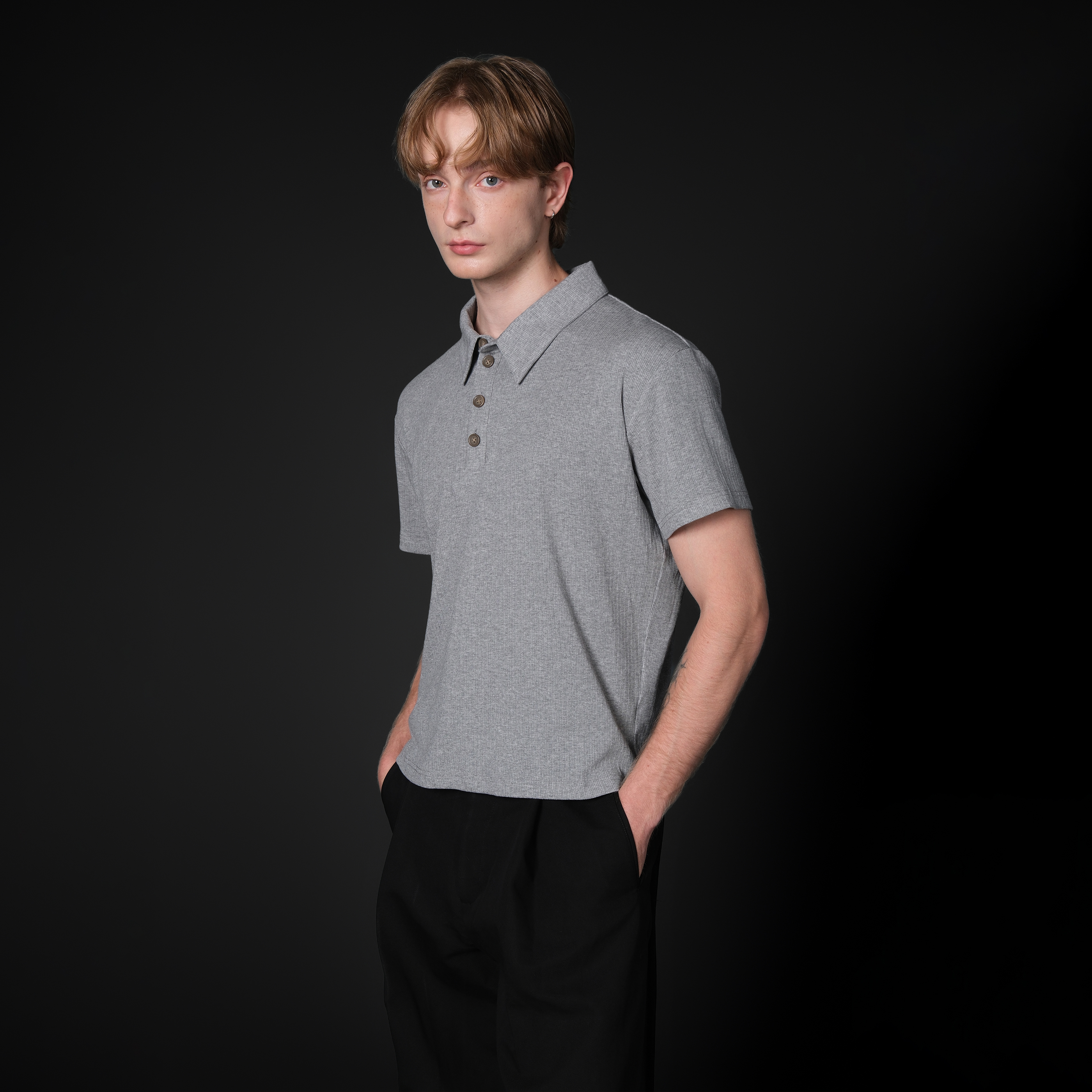 Set for life 25SS 莫代尔棉混纺细纹提花翻领短宽版型Polo短袖