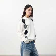 Set for life 25FW提花撞色菱格针织Polo软糯毛衣