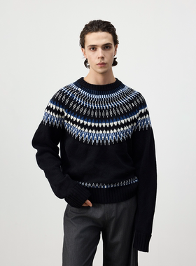 Set for life 25FW复古费尔岛针织羊毛混纺圆领毛衣