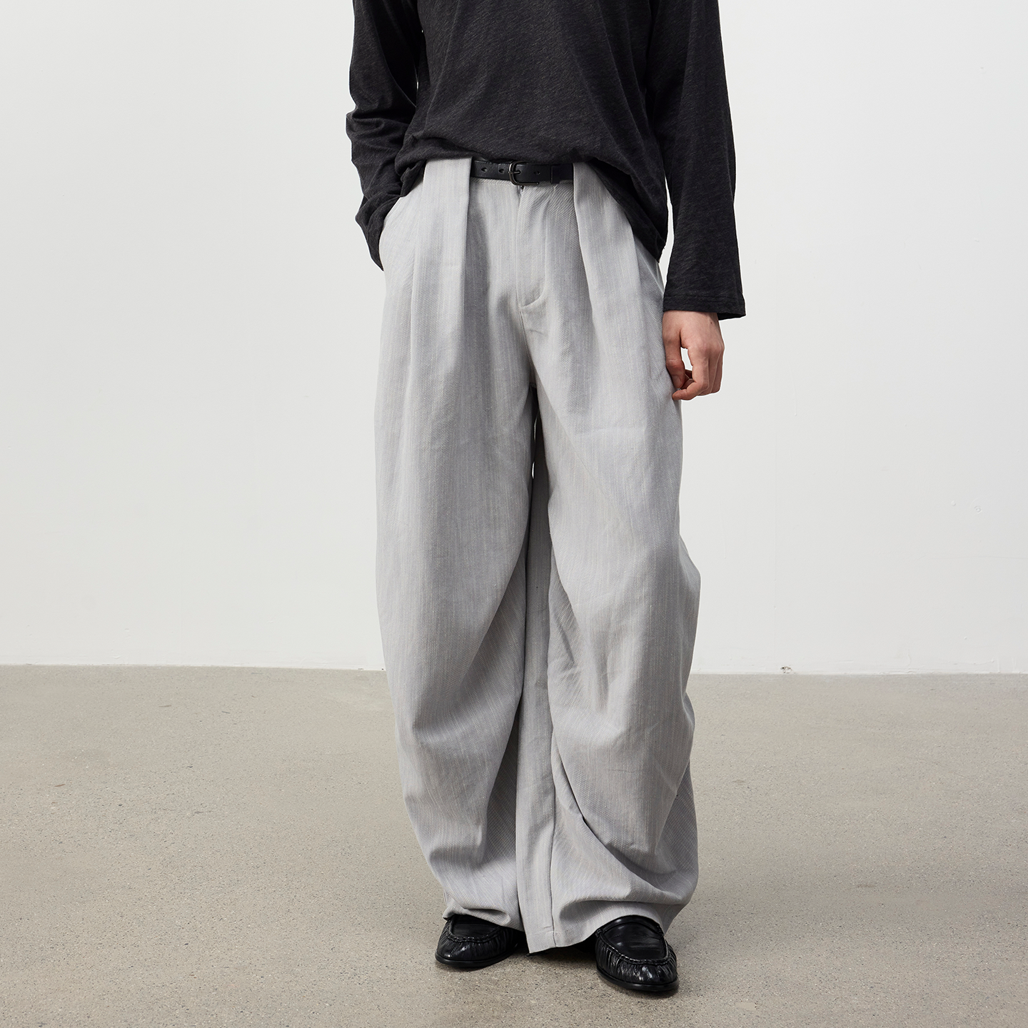 Set for life 25FW天丝混纺微阔直筒肌理彩纱打褶伞兵裤西裤