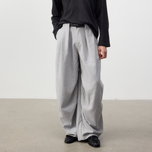 Set for life 25FW天丝混纺微阔直筒肌理彩纱打褶伞兵裤西裤