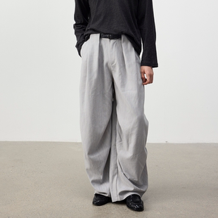 西裤 Set 25FW天丝混纺微阔直筒肌理彩纱打褶伞兵裤 life for