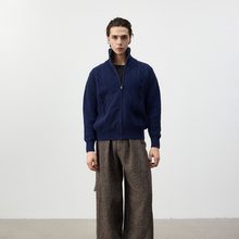 Set for life 25FW复古粗针绞花肌理针织高克重短宽毛衣外套