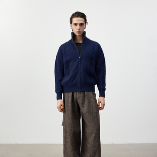 25FW复古粗针绞花肌理针织高克重短宽毛衣外套 life Set for