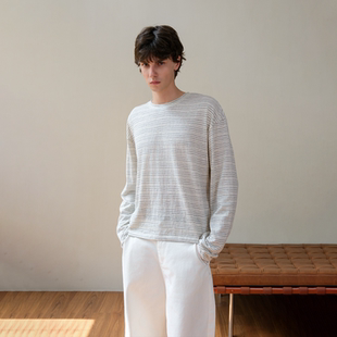 」六色条纹慵懒休闲短宽圆领长袖 Set 「原创正品 life T恤打底 for