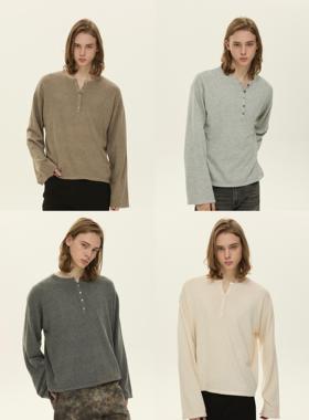 Set for life 24FW羊毛混纺毛织四色基础亨利领贝母打底长袖卫衣