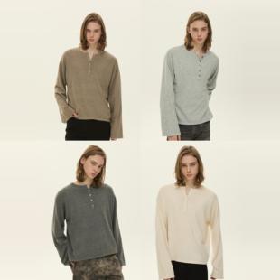 24FW羊毛混纺毛织四色基础亨利领贝母打底长袖 life 卫衣 for Set