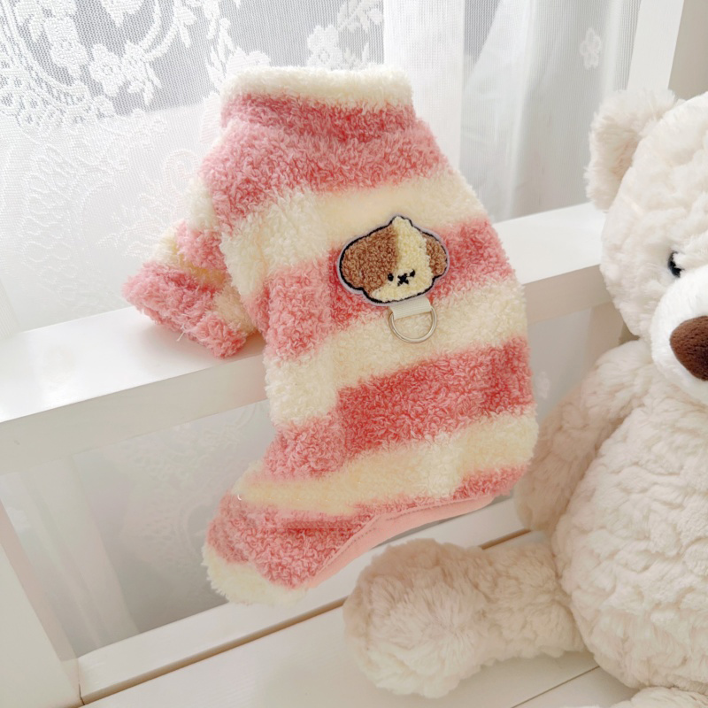 狗狗衣服2025新款冬小狗带牵引环卡通条纹绒衣雪纳瑞宠物用品比熊