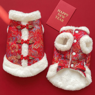 狗狗新年衣服2026新款冬小狗喜庆红色拜年两脚马甲秋冬过年雪纳瑞