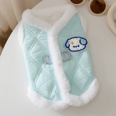 狗狗秋季新款衣服幼犬小型犬比熊奶狗秋冬保暖加绒可牵引卡通绒衣