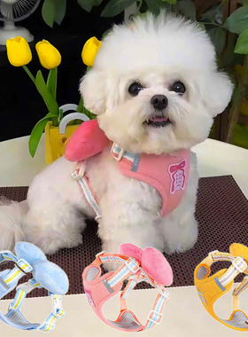 狗狗牵引绳中小型犬可调节遛狗绳清新蓝色蝴蝶结宠物胸背带防爆冲