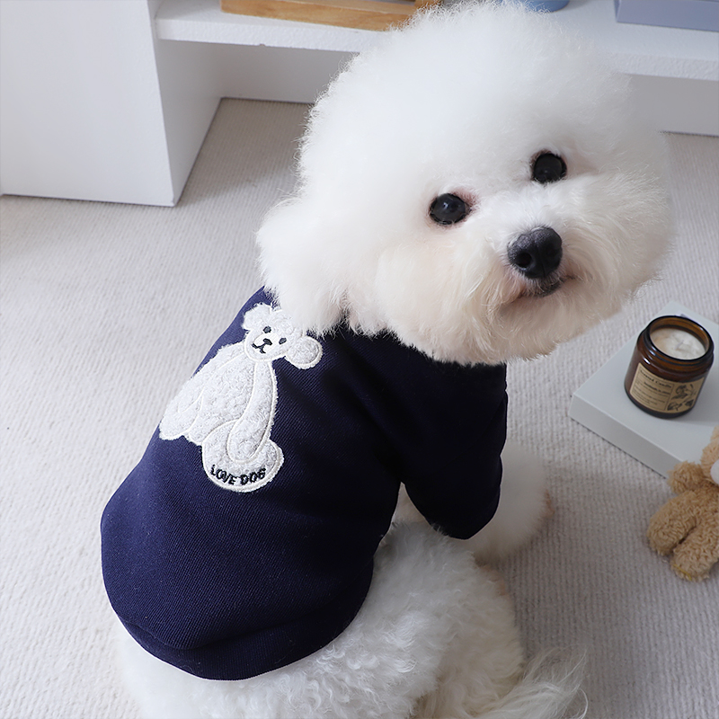 秋冬款中小型犬卫衣秋冬季外出防掉毛可爱卡通小熊刺绣网红两脚衣