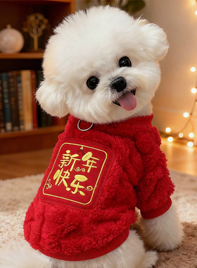 狗狗新年衣服冬天红色喜庆拜年约克夏保暖过年冬季绒衣加厚可牵引