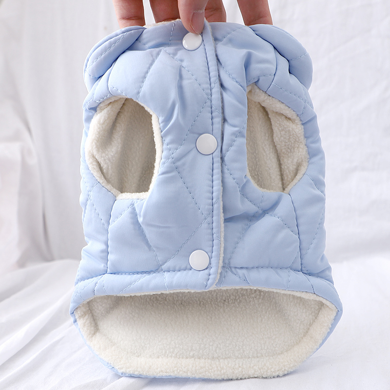 狗狗衣服冬季比熊幼犬冬天保暖可牵引蓝色马甲棉背心两腿衣秋冬装