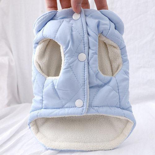 狗狗衣服冬季比熊幼犬冬天保暖可牵引蓝色马甲棉背心两腿衣秋冬装