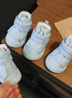 小狗鞋子防脏软底小型犬狗鞋子马尔济斯不易掉魔术贴可调节帆布鞋