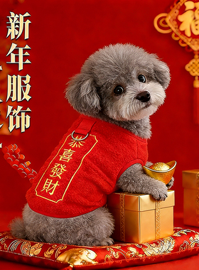 狗狗新年衣服冬天红色喜庆拜年博美约克夏可牵引过年外出加厚马甲