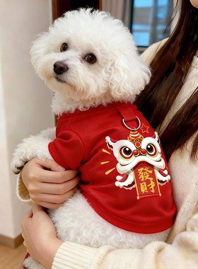 狗狗新年衣服比熊冬天棉衣小型犬红色喜庆可牵引过年加厚拜年冬装