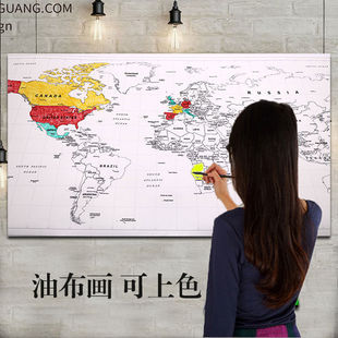 2025新款创意挂画装饰画世界手绘地图海报DIY油布儿童房卧室墙贴