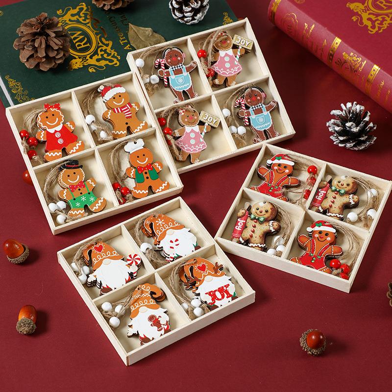 12 wooden boxed new Christmas decorations made of wood
