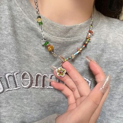 Smiley necklace girl七彩石笑脸项链女轻奢小众设计感辣妹风颈链