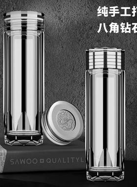 High-end cut double glass水杯2024新款男士车载杯子礼品