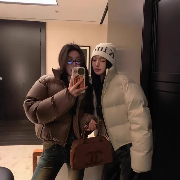 肯豆短款羽绒服女2024新款入冬厚外套女秋冬款小个子立领面包服