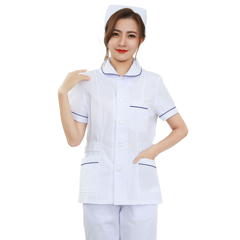 护士服长袖女加蓝边白大褂工作服