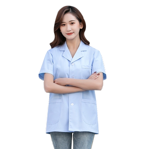 蓝色白大褂短款短袖女医生服男医师长袖冬口腔牙科护工半身工作服