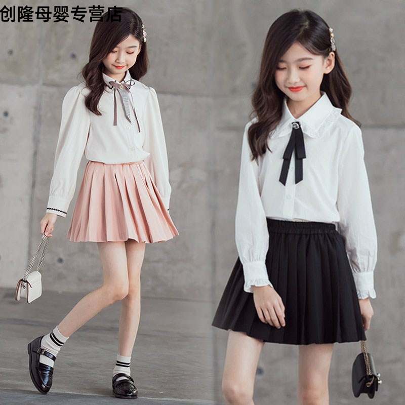 女童白衬衫礼服黑裙子学院风短裙套装中大童半身裙