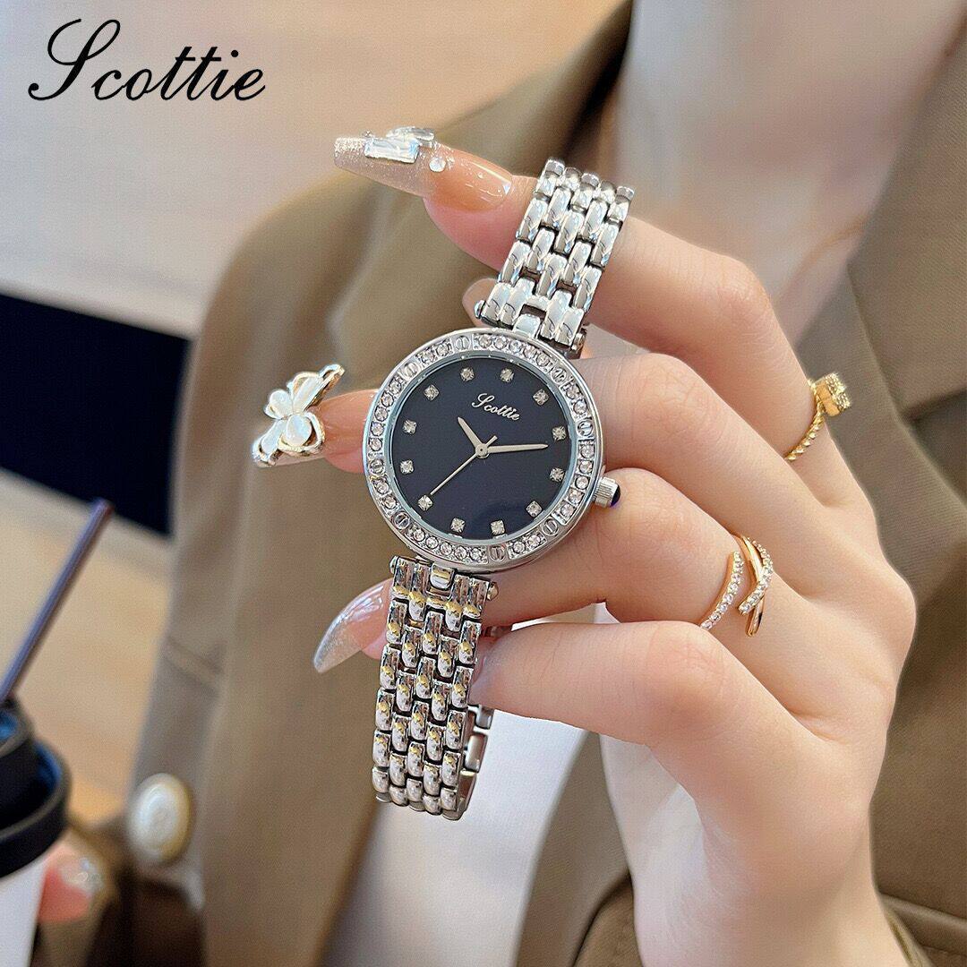 诗高迪黑色小众供应女士韩版潮流时尚镶钻新款厂家直播钢带手表