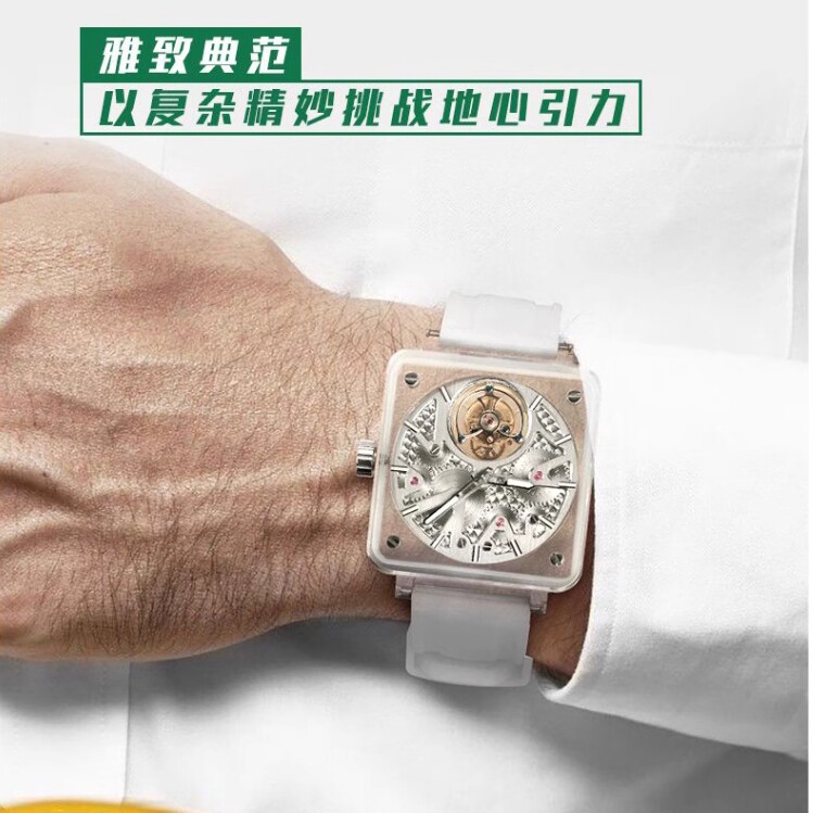 手动方形透明镂空防水机械表