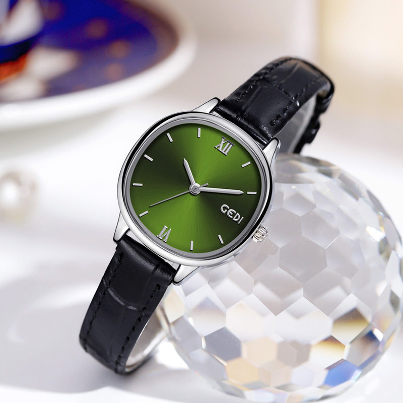 歌迪贝母盘石英时尚皮带女士简约小众气质韩版潮流时尚商务腕表