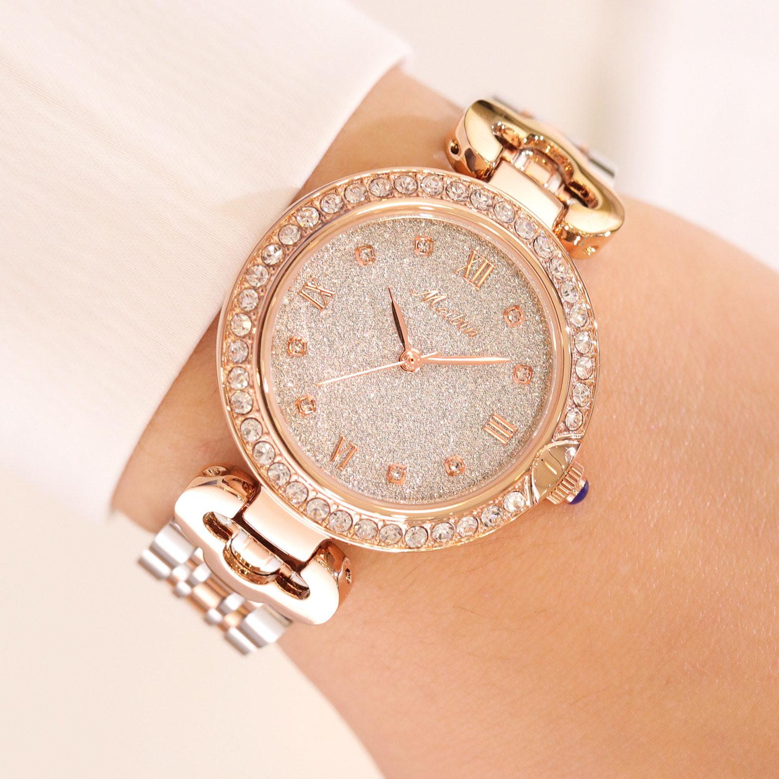 meibin美宾品牌手表直播热卖时尚镶钻女士石英防水腕表潮流腕表