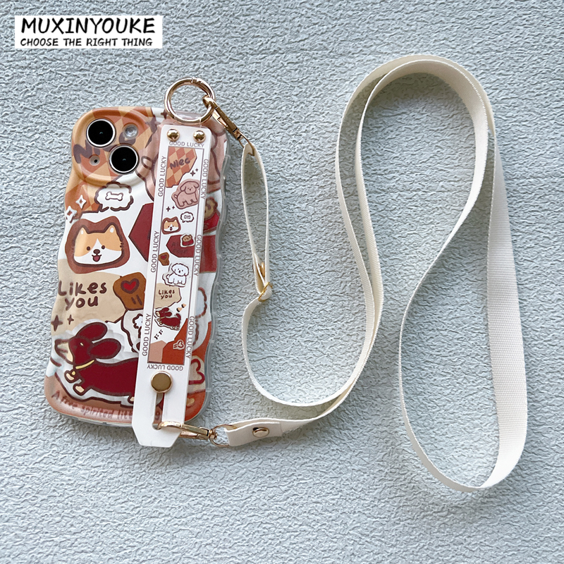 适用小米14卡通狗狗磁吸支架红米K70/K60手机壳note13斜挎绳真我GTneo6/5女一加ACE2/3pro创意iQooneo9/8/13