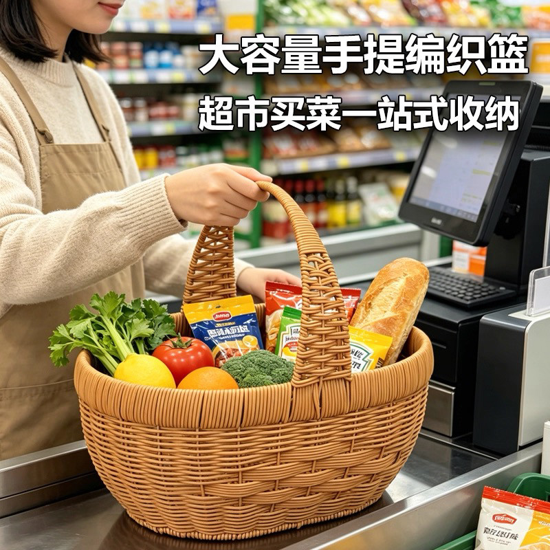 Imitation rattan woven hand-carry basket outdoor storage picnic, outing fruit and vegetable snack basket, strawberry fruit basket, vegetable basket