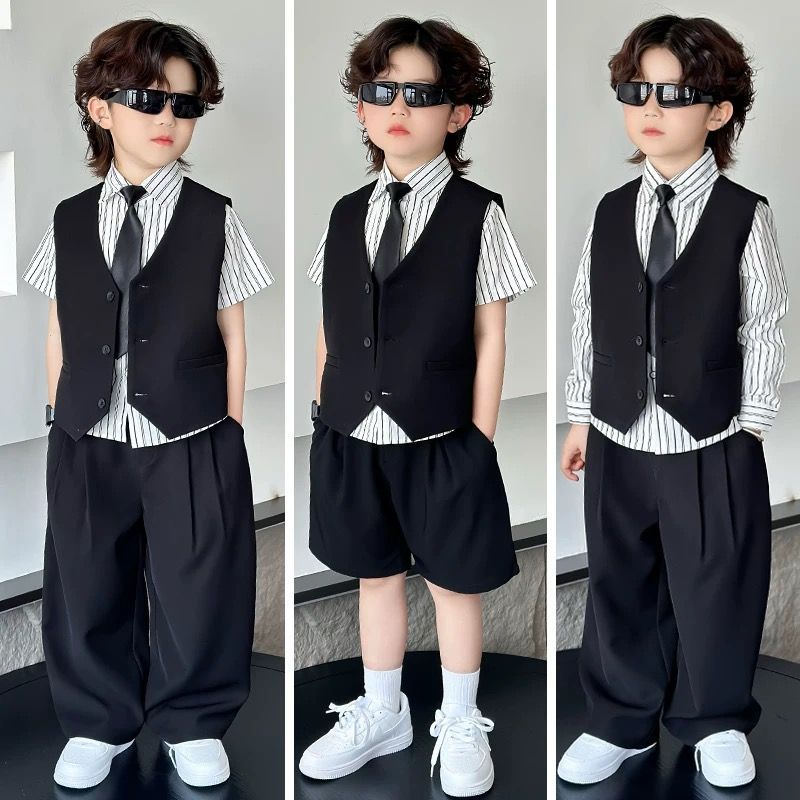 夏季男童礼服套装英伦风儿童主持人走秀演出服夏季花童服装小西装