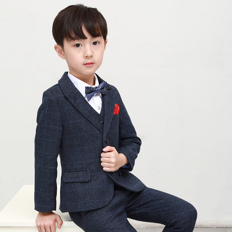 男童礼服儿童藏青西装套装中小童婚礼走秀钢琴主持表演出服装英伦