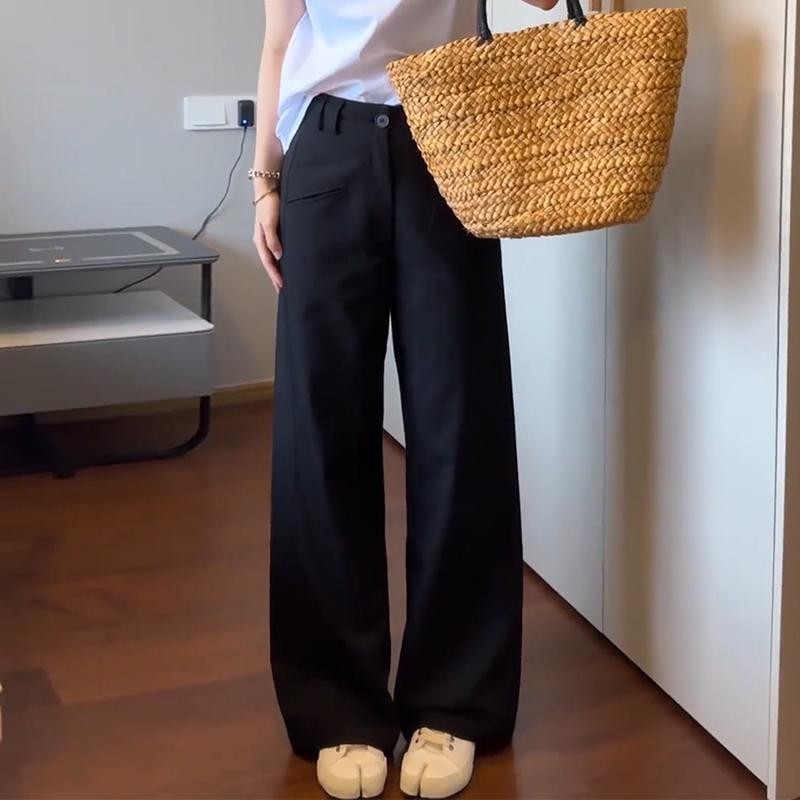 黑色微喇西装阔腿裤女春季新款胖mm大码梨形身材遮胯显瘦垂感裤子