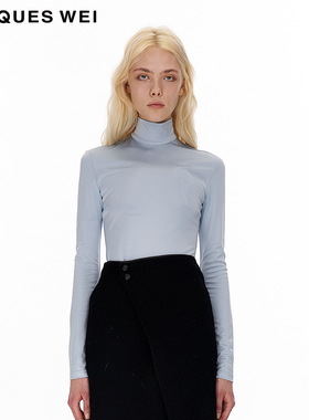 JACQUESWEI官方店2022AW雾蓝色马蹄莲压花打底衫