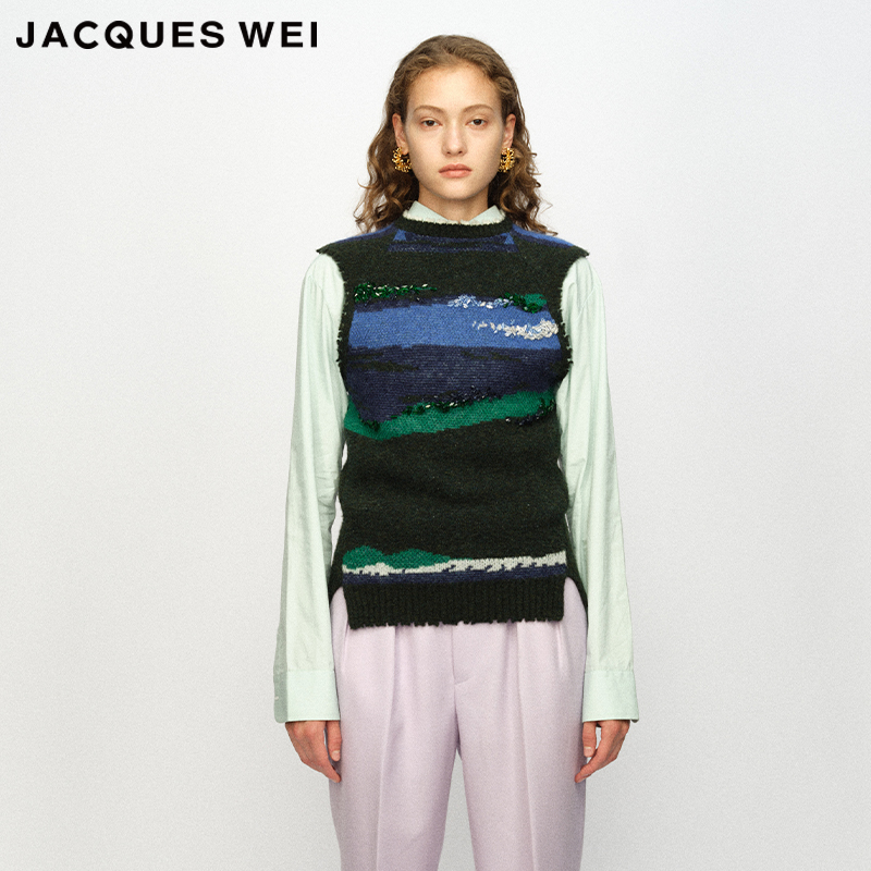 JACQUESWEI刺绣钉珠背心