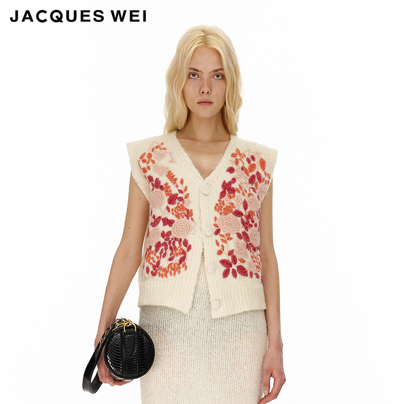 JACQUES WEI 设计师官方店花色圈圈纱绣花马甲