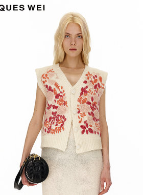 JACQUES WEI 设计师官方店花色圈圈纱绣花马甲