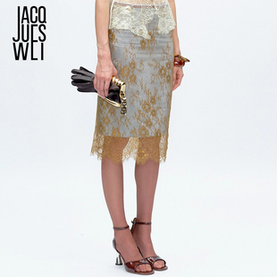 棕绿色撞色蕾丝花边半身裙女送七夕礼物 2025秋冬新款 JACQUES WEI