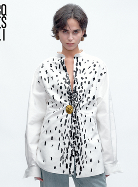 JACQUES WEI 2025秋冬斑马纹刺绣立领白色衬衫女士设计感小众上衣