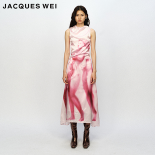 WEI JACQUES 官方店2023AW秋冬红粉维纳斯印花连衣裙 醋酸面料