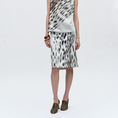 JACQUES WEI 2025春季新款豹纹印花A字半身裙