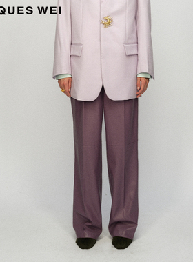 【直筒剪裁】JACQUES WEI 设计师官方店2023AW秋冬烟紫色长裤皮裤