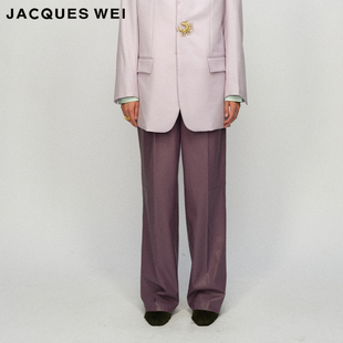 设计师官方店2023AW秋冬烟紫色长裤 WEI JACQUES 皮裤 直筒剪裁